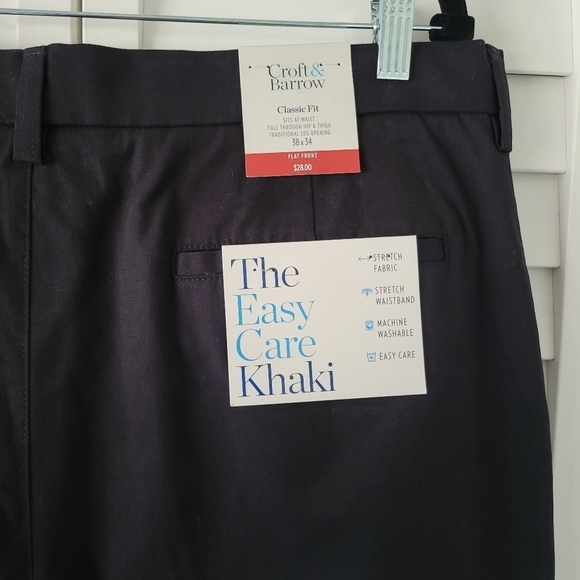 Croft & Barrow Classic-Fit Easy-Care Stretch Flat-Front Khaki Pants Men's 38x34 - Picture 7 of 10